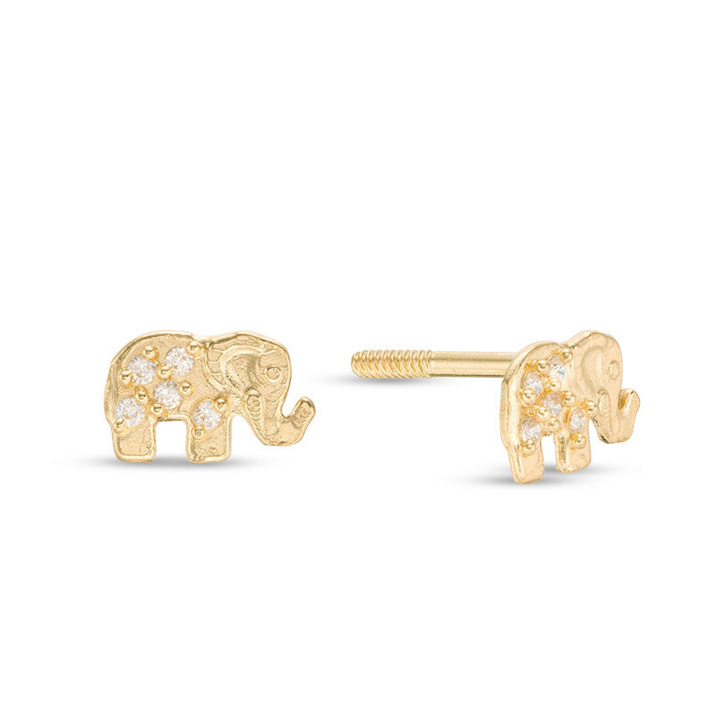 Child's Cubic Zirconia Textured Elephant Stud Earrings in 14K Gold