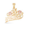 Thumbnail Image 0 of Cubic Zirconia Diamond-Cut Double Rose and Filigree "#1 Abuela" Necklace Charm in 10K Two-Tone Gold