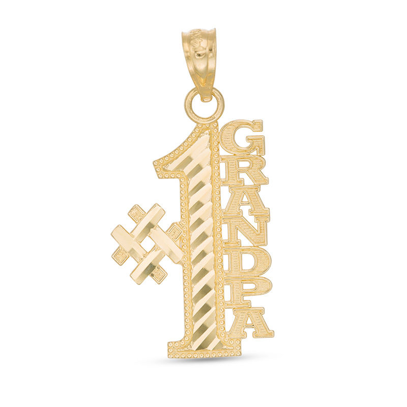 Diamond-cut Vertical "#1 GRANDPA" Necklace Charm in 10K Gold