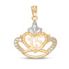 Thumbnail Image 0 of Diamond-Cut Beaded Quinceañera Crown Necklace Charm in 10K Two-Tone Gold