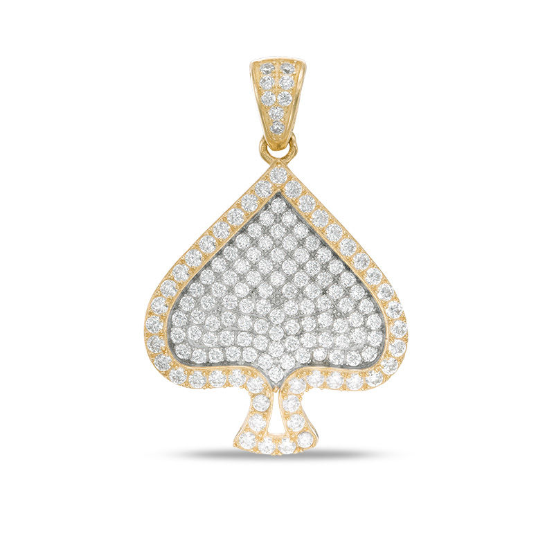 Cubic Zirconia Pavé Composite Spade Symbol Necklace Charm in 10K Gold