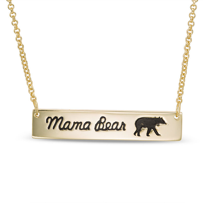 "Mama Bear" Bar Necklace in Sterling Silver with 14K Gold Plate - 17"