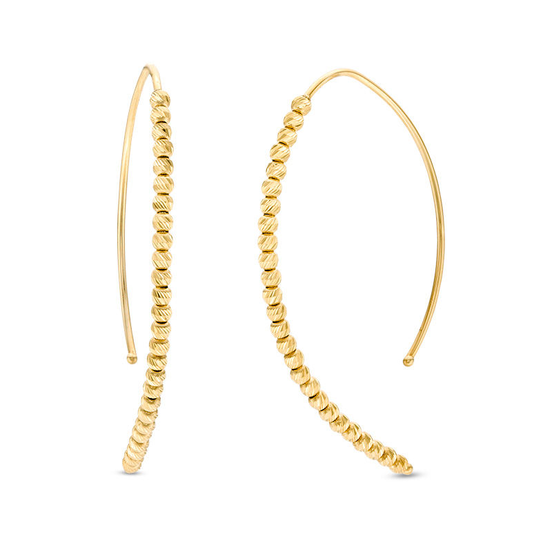 Diamond-Cut Beaded Threader Earrings in 10K Gold