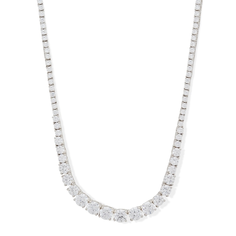 Cubic Zirconia Graduating Tennis Necklace in Solid Sterling Silver
