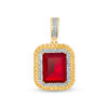 Thumbnail Image 0 of Emerald-Cut Red Cubic Zirconia and 1/10 CT. T.W. Diamond Necklace Charm in Sterling Silver with 14K Gold Plate