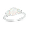 Thumbnail Image 0 of Oval Lab-Created Opal and White Sapphire Three Stone Ring in Sterling Silver - Size 7