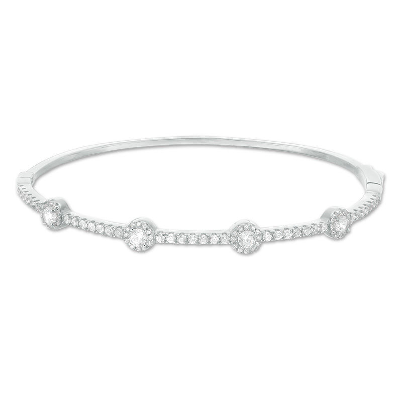 Cubic Zirconia Frame Station Bangle in Sterling Silver