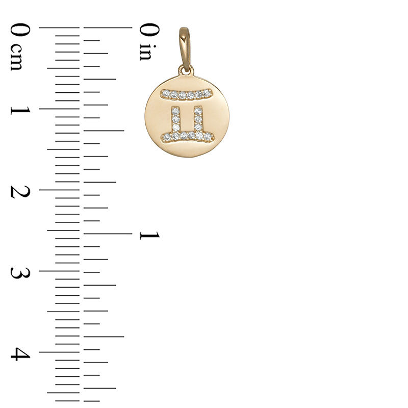Cubic Zirconia Gemini Zodiac Sign Disc Necklace Charm in 10K Gold