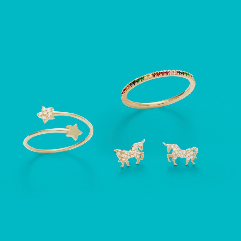 Cubic Zirconia Unicorn Stud Earrings in 10K Gold