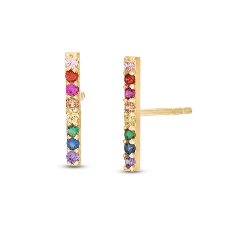 Multi-Color Cubic Zirconia Bar Stud Earrings in 10K Gold
