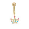 Thumbnail Image 0 of 014 Gauge Multi-Color Cubic Zirconia Crown Belly Button Ring in 10K Gold