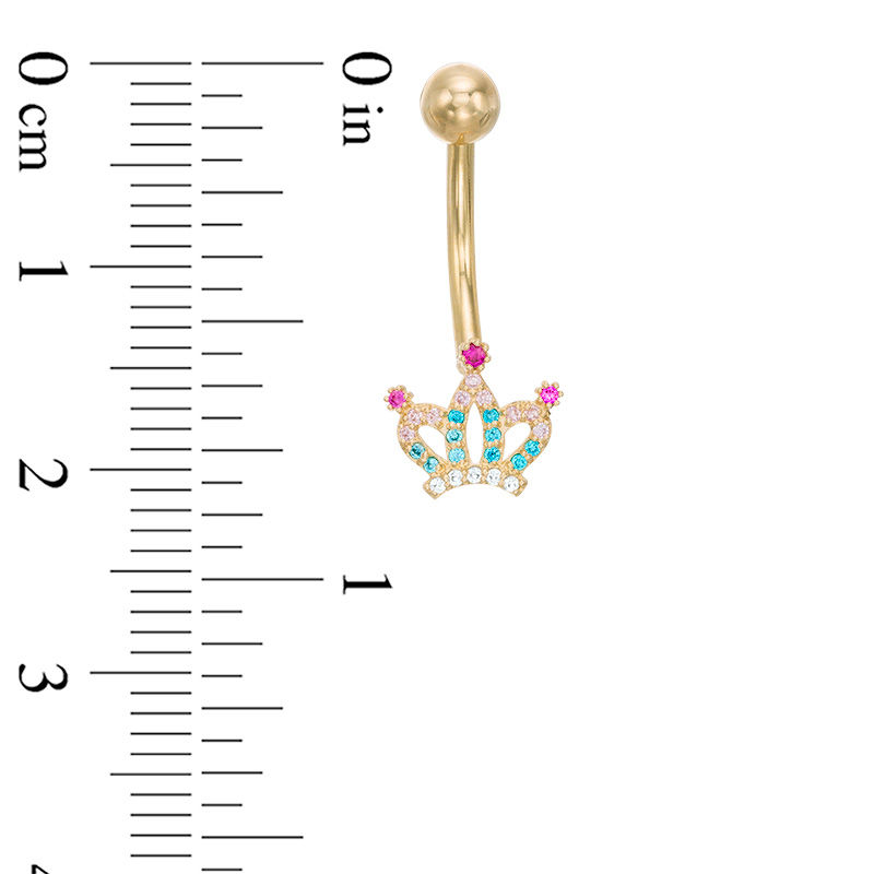014 Gauge Multi-Color Cubic Zirconia Crown Belly Button Ring in 10K Gold