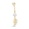 Thumbnail Image 0 of 014 Gauge Cubic Zirconia Leaf Dangle Belly Button Ring in 10K Gold