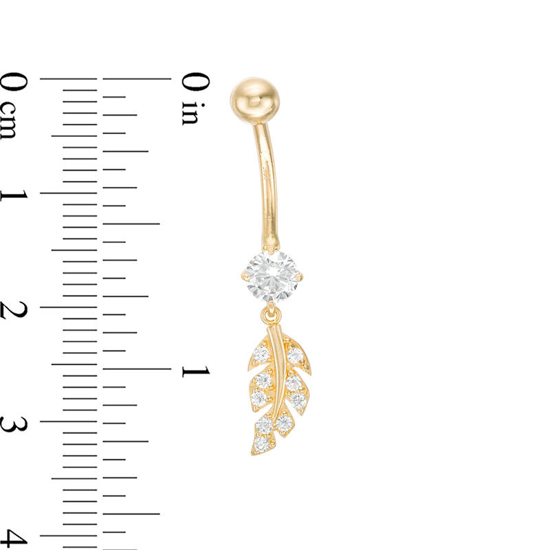 014 Gauge Cubic Zirconia Leaf Dangle Belly Button Ring in 10K Gold