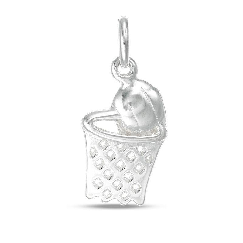 Basketball and Hoop Necklace Charm in Sterling Silver