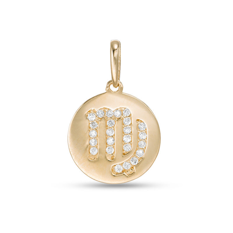 Cubic Zirconia Virgo Zodiac Sign Disc Necklace Charm in 10K Gold