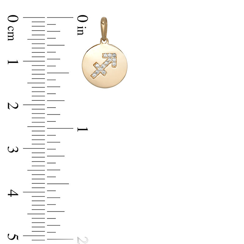 Cubic Zirconia Sagittarius Disc Necklace Charm in 10K Gold