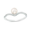 Thumbnail Image 0 of 5-5.5mm Cultured Freshwater Pearl and Cubic Zirconia Chevron Ring in Sterling Silver - Size 7