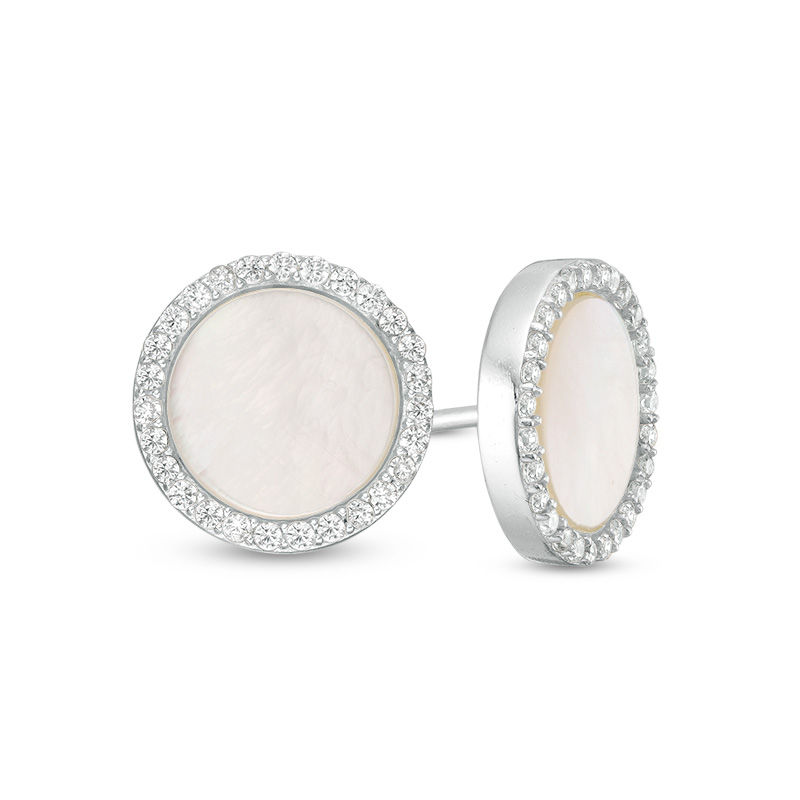 8.5mm Lab-Created Mother-of-Pearl and Cubic Zirconia Frame Stud Earrings in Sterling Silver