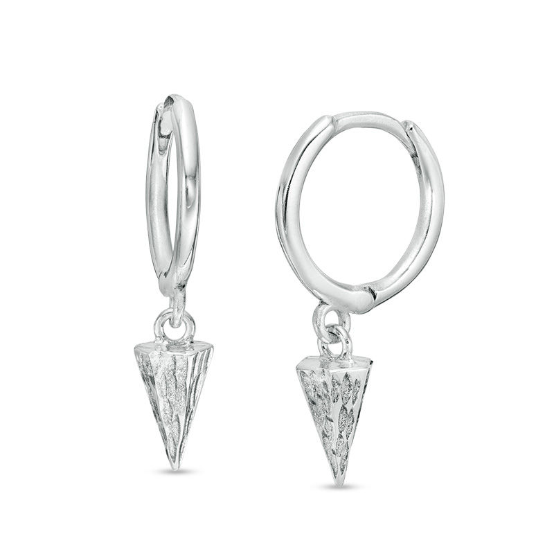 Diamond-Cut Arrowhead Dangle Huggie Hoop Earrings in Solid Sterling Silver