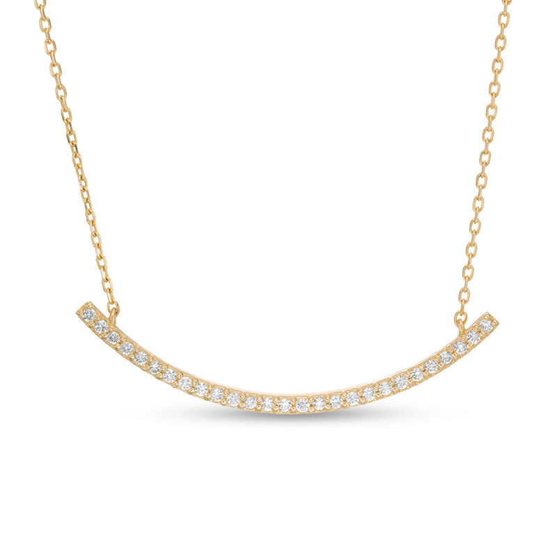 Cubic Zirconia Curved Bar Necklace in 10K Gold