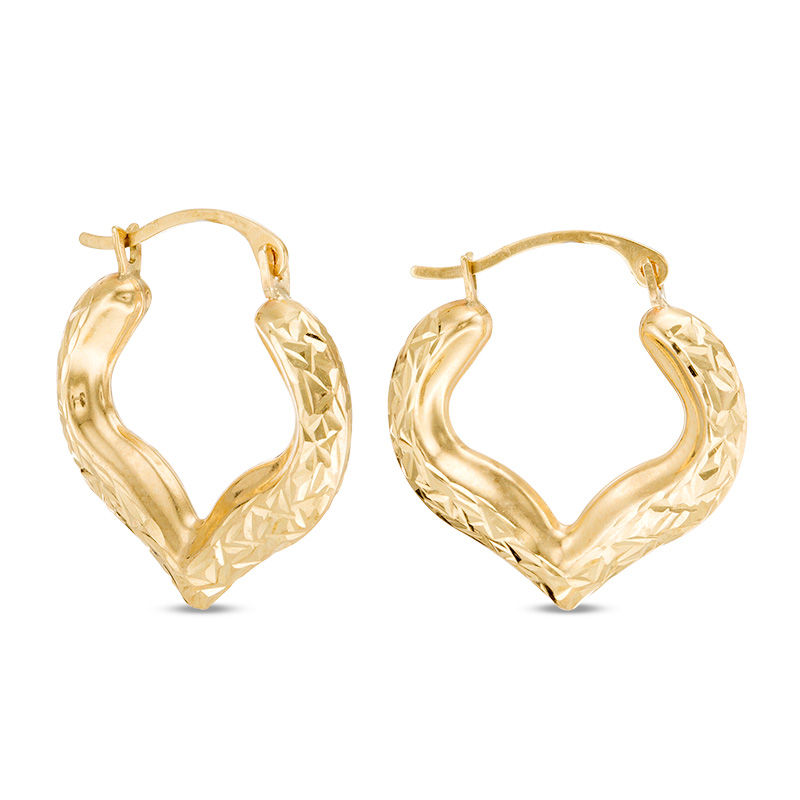 Diamond-Cut Heart Hoop Earrings in 10K Gold