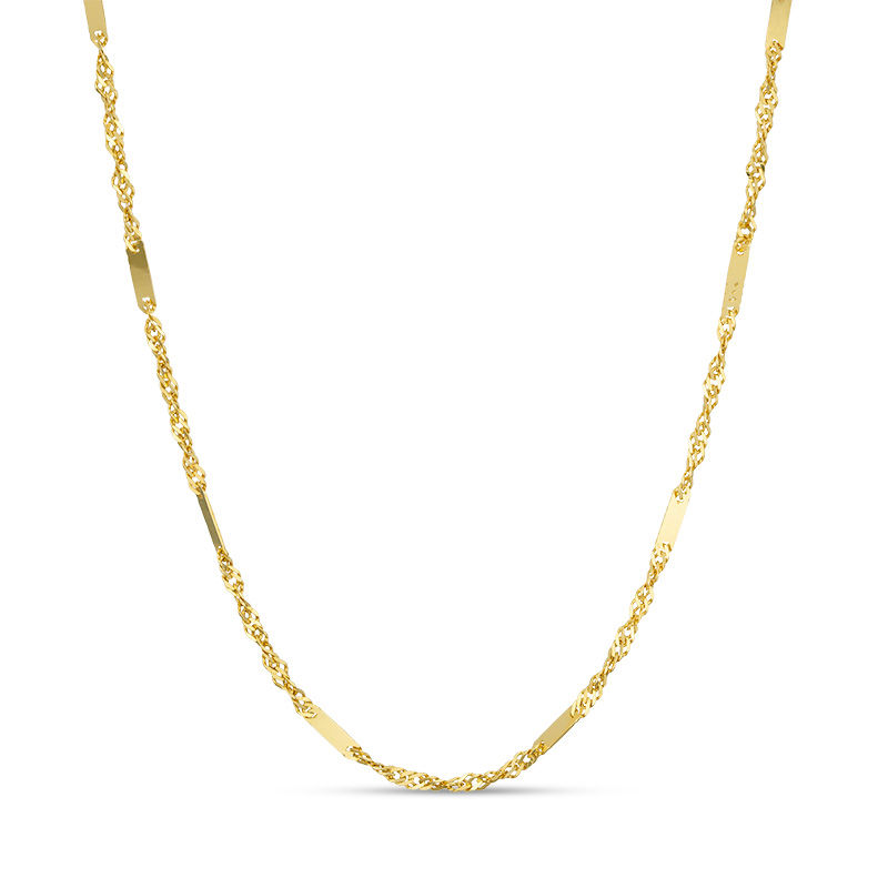 035 Gauge Bar Station Singapore Choker Chain Necklace in 10K Gold - 16"