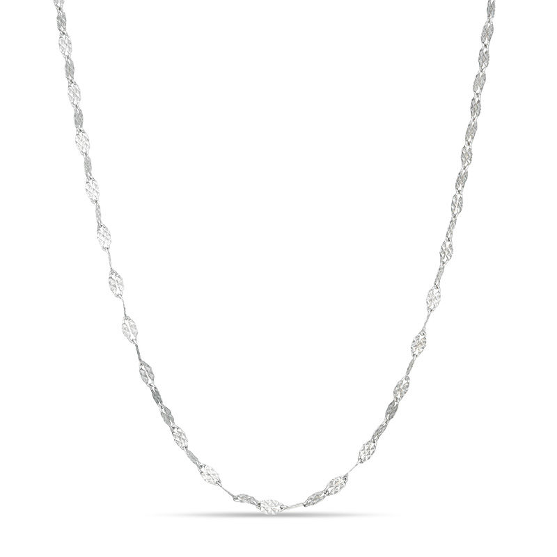 035 Gauge Diamond-Cut and Hammered Valentino Chain Necklace in Sterling Silver - 18"