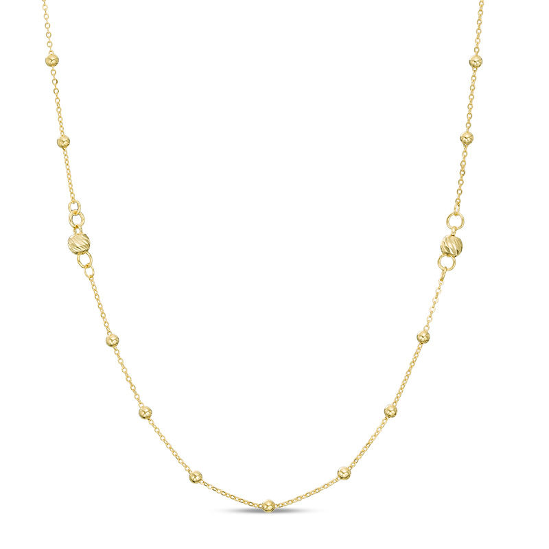 3mm Diamond-Cut Bead Station Necklace in 10K Gold - 30"