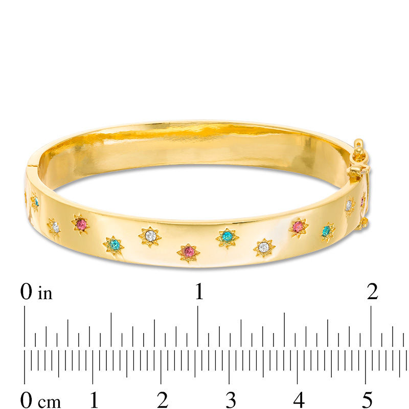 Child's Multi-Color Cubic Zirconia Star Bangle in Brass with 18K Gold Plate - 5.9"