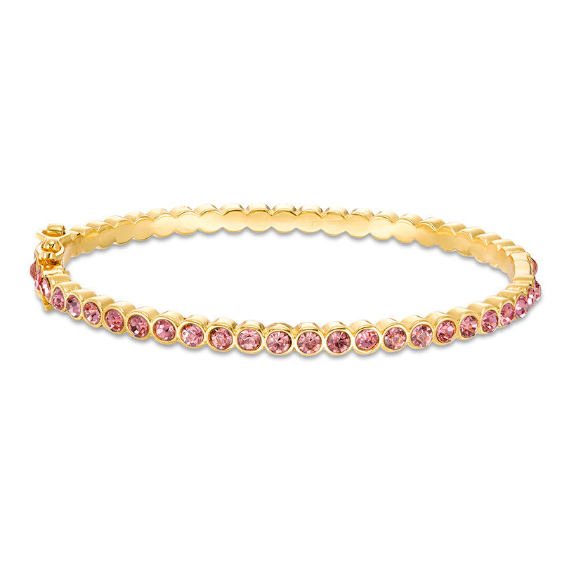 Child's Pink Crystal Hinged Bangle in Brass with 18K Gold Plate - 5.9"