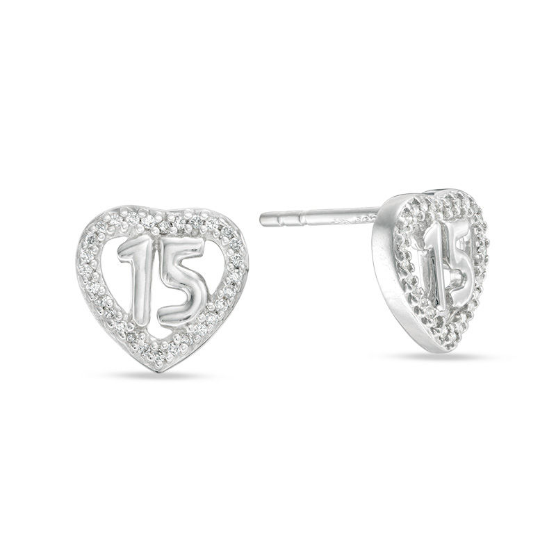 1 10 Ct T W Diamond Quinceanera Heart Stud Earrings In Sterling