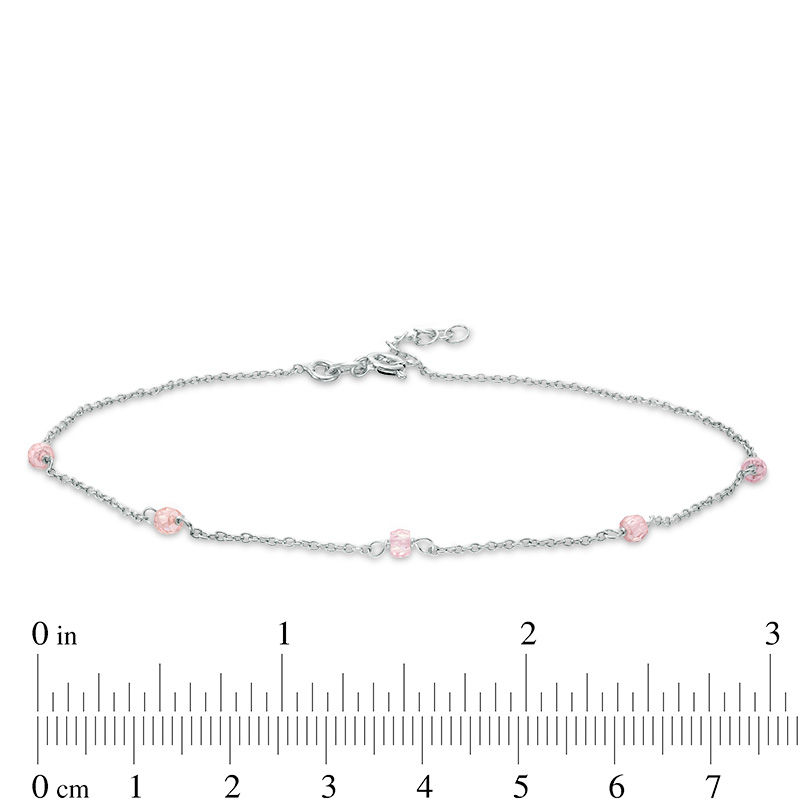 Pink Cubic Zirconia Bead Anklet in Sterling Silver - 10"