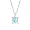 Thumbnail Image 0 of 6mm Princess-Cut Lab-Created Blue Quartz and White Sapphire Pendant in Sterling Silver