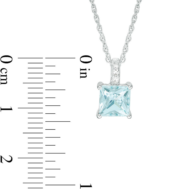 6mm Princess-Cut Lab-Created Blue Quartz and White Sapphire Pendant in Sterling Silver