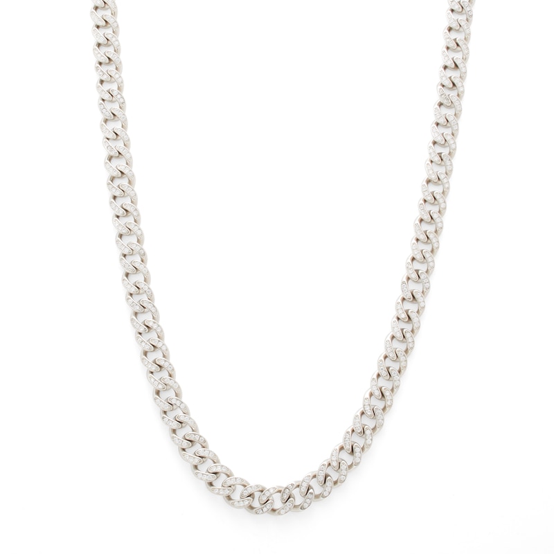 Cubic Zirconia 7mm Curb Chain Necklace in Solid Sterling Silver - 20"