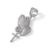 Thumbnail Image 1 of Cubic Zirconia Praying Hands with Rosary Necklace Charm in Sterling Silver