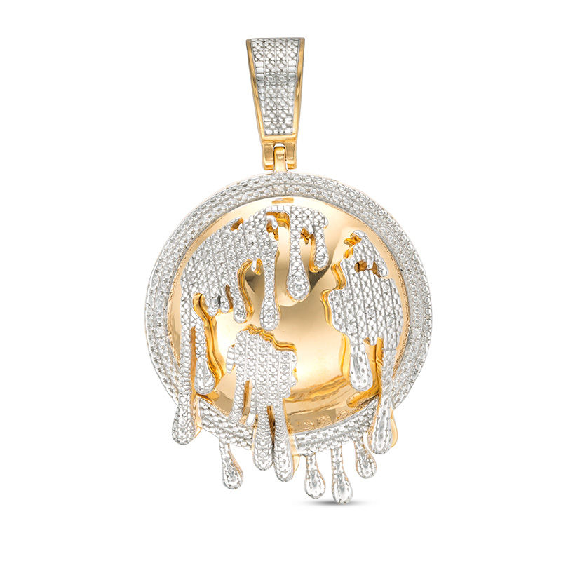 Diamond Accent Beaded Melting Globe Necklace Charm in Sterling Silver with 14K Gold Plate
