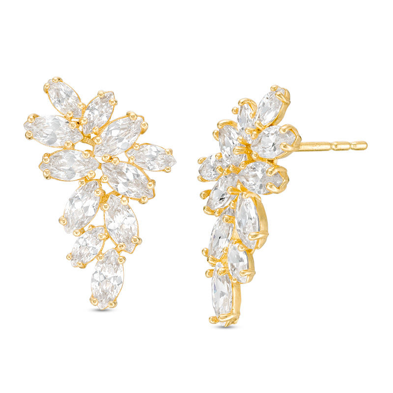 Marquise Cubic Zirconia Cluster Crawler Earrings in 10K Gold