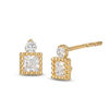 Thumbnail Image 0 of Princess-Cut and Round Cubic Zirconia Bead Frame Stud Earrings in 10K Gold