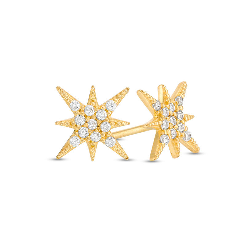 Cubic Zirconia Eight-Point Star Stud Earrings in 10K Gold