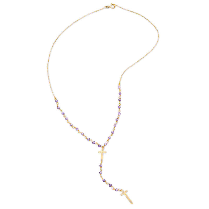 Purple Cubic Zirconia Bead and Double Cross "Y" Necklace in 10K Gold