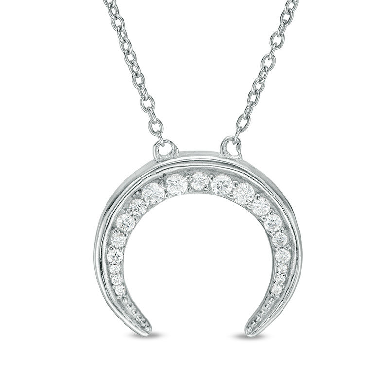 Graduated Cubic Zirconia Crescent Moon Pendant in Sterling Silver