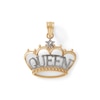 Thumbnail Image 0 of Diamond-Cut "QUEEN" Beaded Crown with Star Accent Two-Tone Necklace Charm in 10K Solid Gold