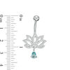 Thumbnail Image 1 of 014 Gauge Pear-Shaped Blue Glass Dangle and White Cubic Zirconia Lotus Flower Belly Button Ring in Solid Stainless Steel