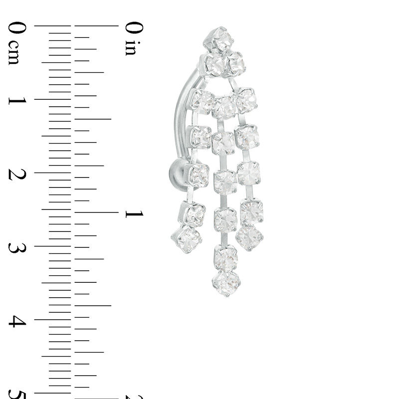 014 gauge Crystal Cascading Linear Dangle Top Down Belly Button Ring in Stainless Steel