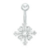 Thumbnail Image 0 of 014 gauge Baguette and Round Cubic Zirconia Geometric Cross Belly Button Ring in Stainless Steel