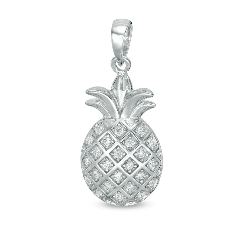 Cubic Zirconia Pineapple Necklace Charm in Sterling Silver