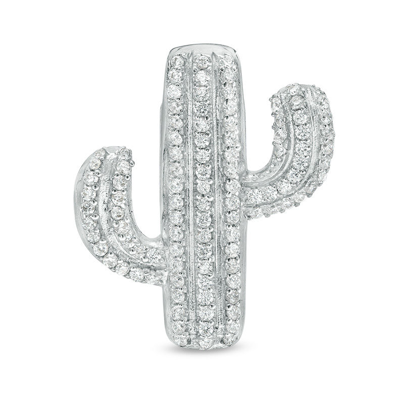 Cubic Zirconia Cactus Necklace Charm in Sterling Silver
