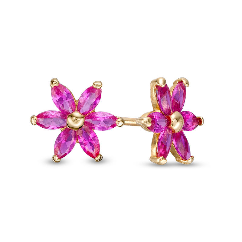Child's Marquise Red Cubic Zirconia Flower Stud Earrings in 10K Gold